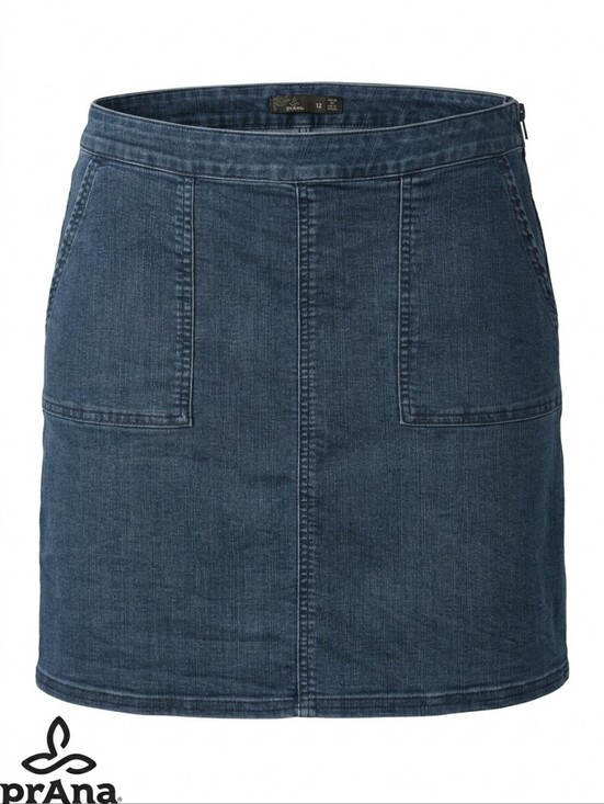 Prana Dresses & Skirts - prAna Kara Denim Stretch A-Line Mini Skirt Indigo Blue 12 Travel Hiking Pockets